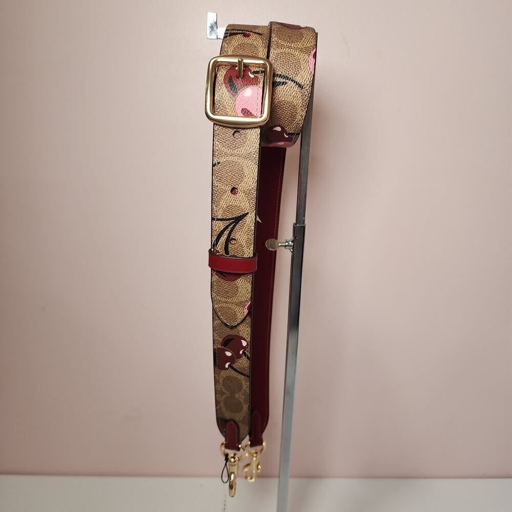 NW Coach CZ021 Purse Strap Tan Signature Leather Brass Cherry Reversible